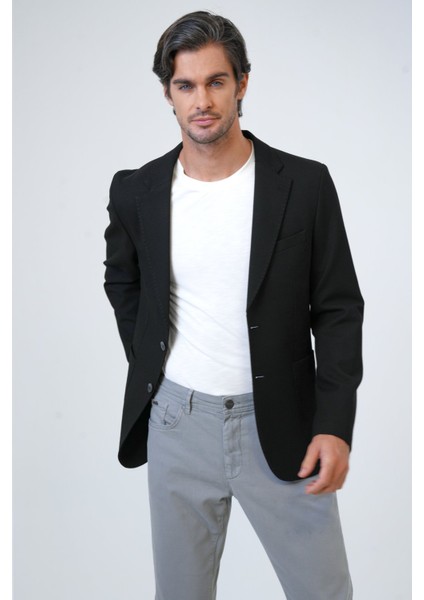 Back And Bond Siyah Slim Fit Mono Yaka Armürlü Ceket