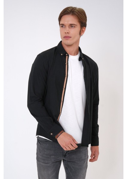 Siyah Slim Fit %100 Pamuk Kolay Ütülenebilir Oxford Gömlek fiyatları