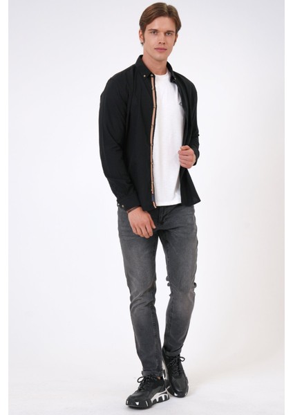 Siyah Slim Fit %100 Pamuk Kolay Ütülenebilir Oxford Gömlek fırsatları