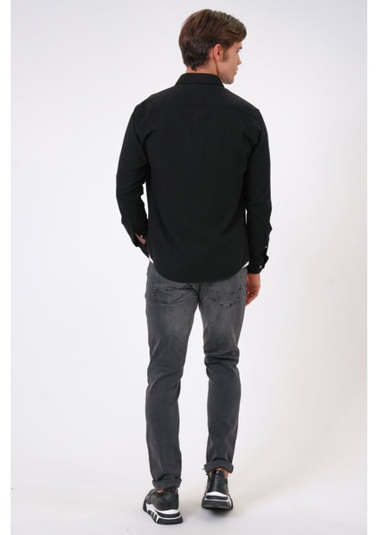 Siyah Slim Fit %100 Pamuk Kolay Ütülenebilir Oxford Gömlek indirimleri
