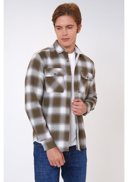 Haki Regular Fit %100 Pamuk Ekoseli Gömlek