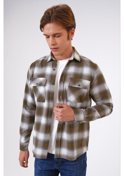 Haki Regular Fit %100 Pamuk Ekoseli Gömlek fiyatları