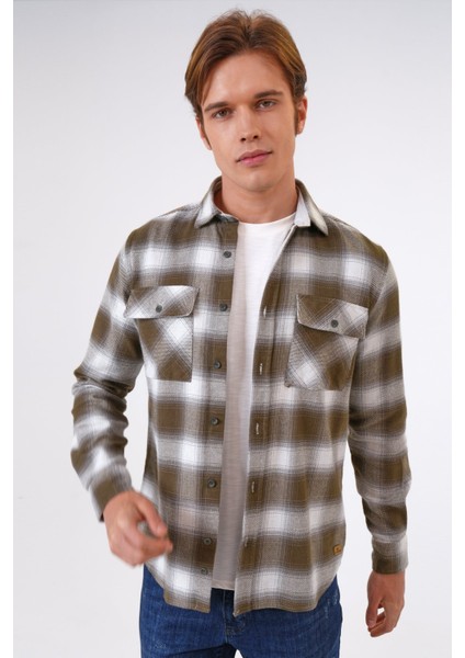 Haki Regular Fit %100 Pamuk Ekoseli Gömlek modelleri