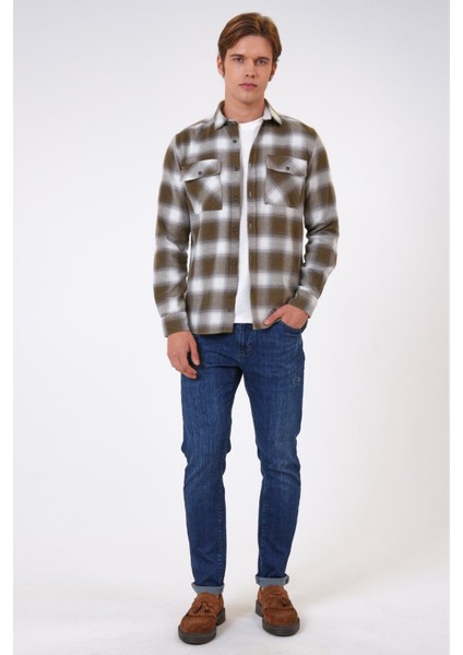Haki Regular Fit %100 Pamuk Ekoseli Gömlek fırsatları