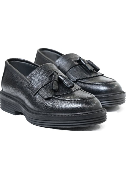 %100 Deri Termo Tabanlı Bağcıksız Siyah Püsküllü Loafer Ayakkabı fiyatları