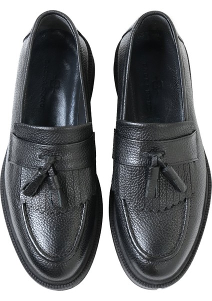 %100 Deri Termo Tabanlı Bağcıksız Siyah Püsküllü Loafer Ayakkabı modelleri