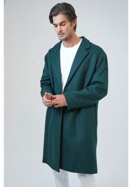 Koyu Yeşil Oversize Fit Yünlü Mono Yaka Kaşe Kaban fiyatları