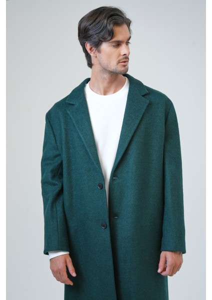 Koyu Yeşil Oversize Fit Yünlü Mono Yaka Kaşe Kaban modelleri