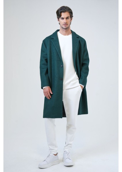 Koyu Yeşil Oversize Fit Yünlü Mono Yaka Kaşe Kaban fırsatları