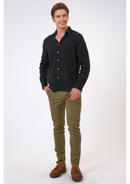 Siyah Regular Fit Keten Gömlek fiyatları