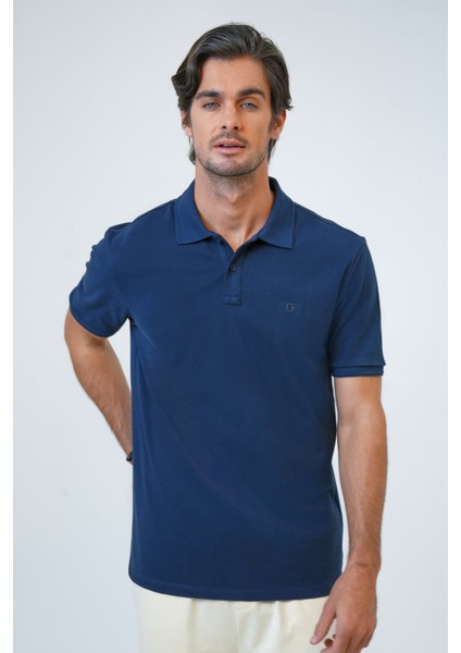 Lacivert Relaxed Fit Pamuk Polo Yaka Tişört