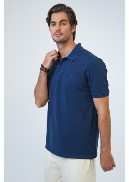 Lacivert Relaxed Fit Pamuk Polo Yaka Tişört