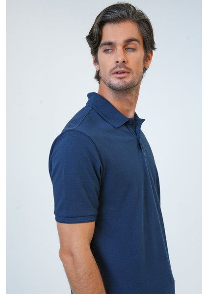 Lacivert Relaxed Fit Pamuk Polo Yaka Tişört