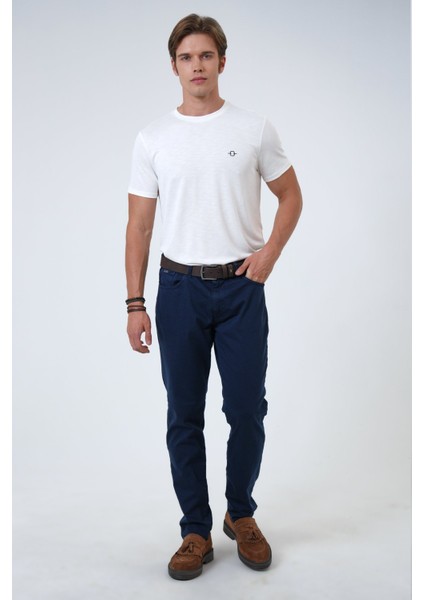 Lacivert Slim Fit 5 Cepli Pamuklu Kanvas Pantolon