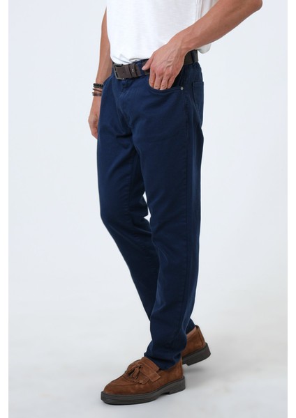 Lacivert Slim Fit 5 Cepli Pamuklu Kanvas Pantolon fırsatları