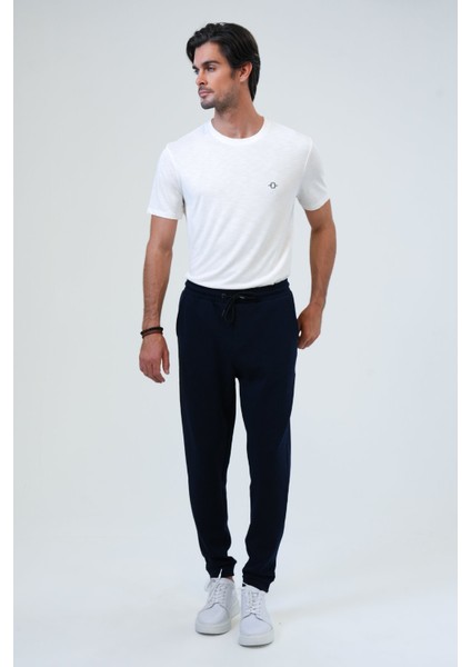 Lacivert Regular Fit Pamuklu Beli Bağlamalı Jogger Pantolon