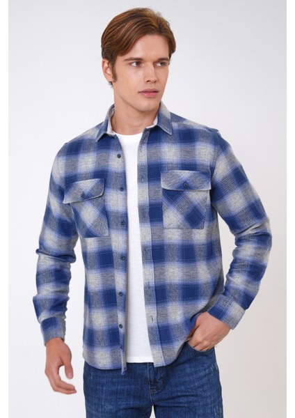 Mavi Regular Fit %100 Pamuk Ekoseli Gömlek modelleri