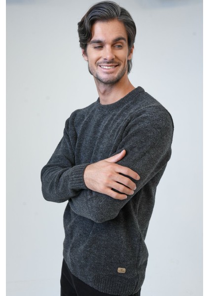 Antrasit Regular Fit Bisiklet Yaka Triko Kazak modelleri