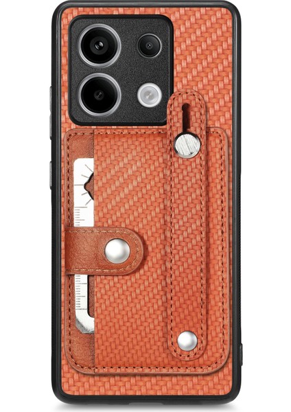 Xiaomi Redmi Note 13 Pro 5G Kılıf Kart Yuvası Telefon Kapağı Karbon Fiber Doku-Kahverengi için (Yurt Dışından)