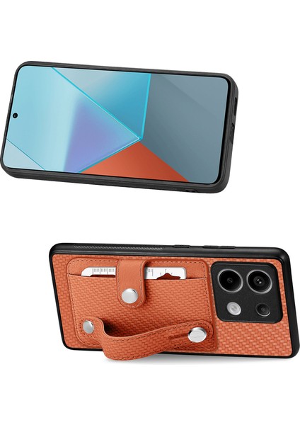 Xiaomi Redmi Note 13 Pro 5G Kılıf Kart Yuvası Telefon Kapağı Karbon Fiber Doku-Kahverengi için (Yurt Dışından) fırsatları