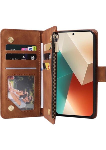 Xiaomi Redmi Note 13 5g Deri Telefon Koruyucu Kapak Fermuar Cüzdan Kart Sahibinin (Yurt Dışından)