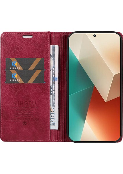 Xiaomi Redmi Note 13 5g Litchi Doku Deri Cüzdan Telefon Kapağı (Yurt Dışından)