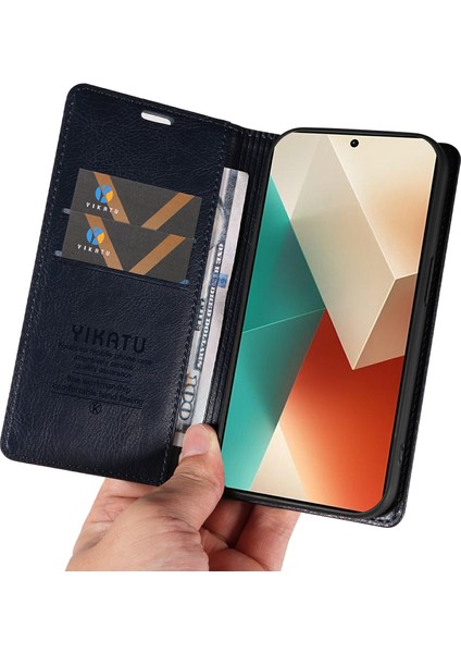 Xiaomi Redmi Note 13 5g Litchi Doku Deri Cüzdan Telefon Kapağı (Yurt Dışından)
