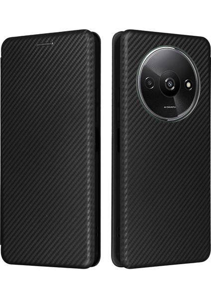 Xiaomi Poco C61 4g Deri Karbon Fiber Doku Manyetik Telefon Kapağı (Yurt Dışından)