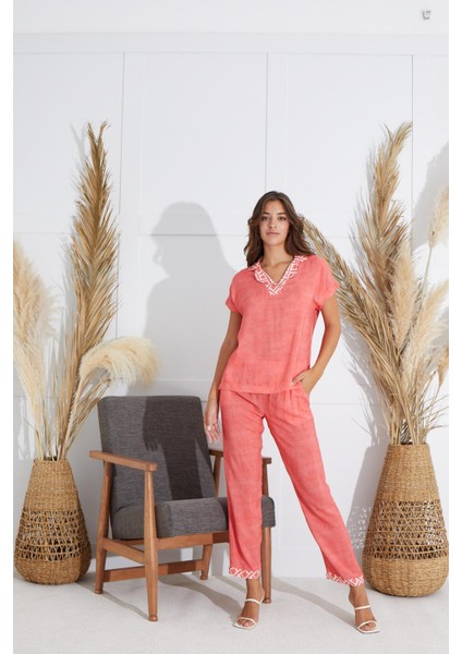 Kadın Kısa Kol Nar Çiçeği Pijama Takım C8T1N5O51 fiyatları