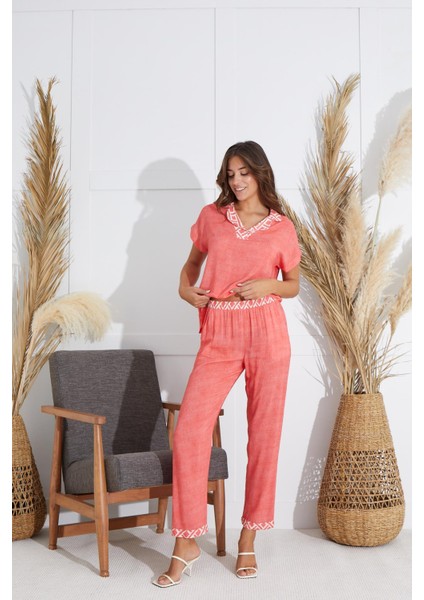 Kadın Kısa Kol Nar Çiçeği Pijama Takım C8T1N5O51 modelleri