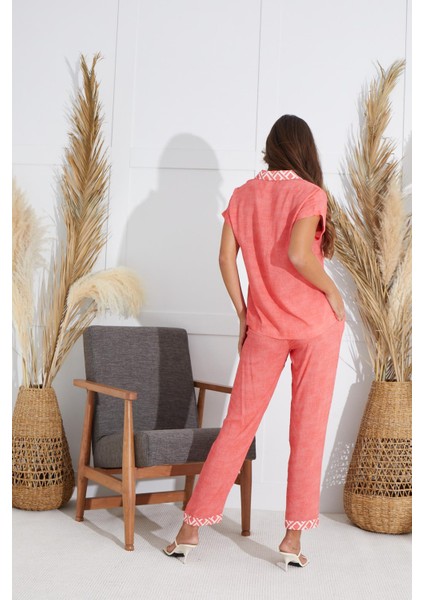 Kadın Kısa Kol Nar Çiçeği Pijama Takım C8T1N5O51 fırsatları