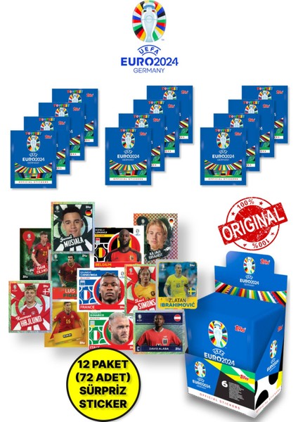 Almanya Euro 2024 Avrupa Şampiyonası Match Attax - 12 Adet Futbolcu Sticker Paketi (72 Adet Sticker)