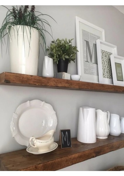 Dekoratif Doğal Ahşap 2’li Takım 60x15x4 cm (Gizli Aparatlı Raf)
