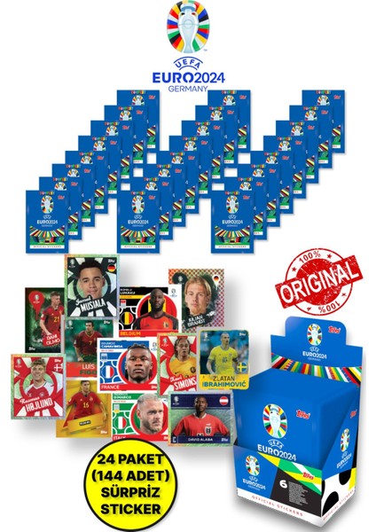 Almanya Euro 2024 Avrupa Şampiyonası Match Attax- 24 Adet Futbolcu Sticker Paketi (144 Adet Sticker)