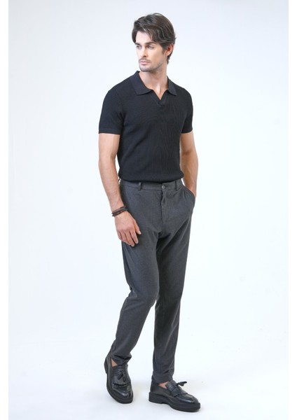 Koyu Gri Slim Fit Beli Lastikli Spor Pantolon