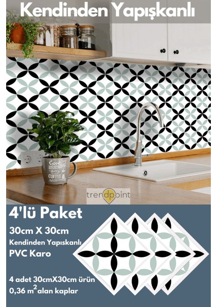 Kendinden Yapışkanlı Pvc Sticker 4ADET 30CM×30CM Mutfak Banyo Duvar Zemin Kaplama