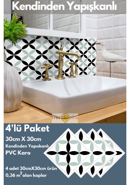 Kendinden Yapışkanlı Pvc Sticker 4ADET 30CM×30CM Mutfak Banyo Duvar Zemin Kaplama