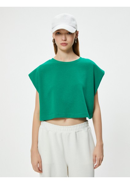Crop Tişört Oversize Bisiklet Yaka Yarasa Kol