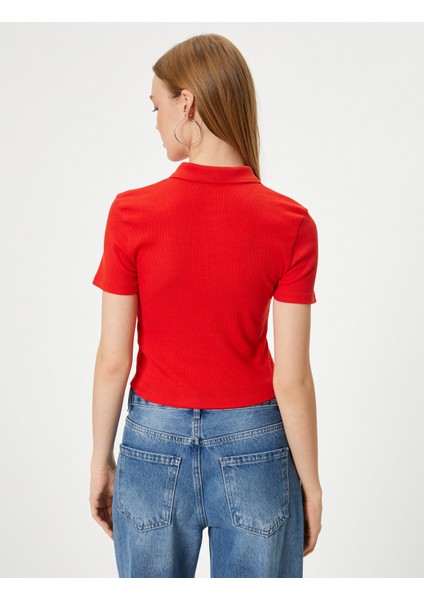 Polo Yaka Tişört Crop Slim Fit Düğmeli Kısa Kollu fırsatları
