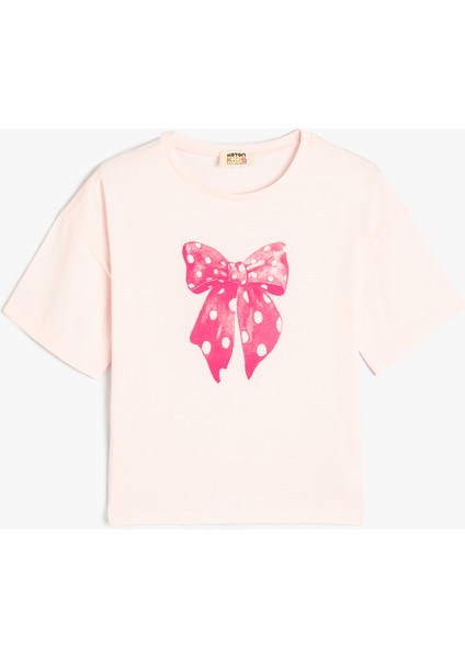 Tişört Fiyonk Baskılı Kısa Kollu Bisiklet Yaka Pamuklu