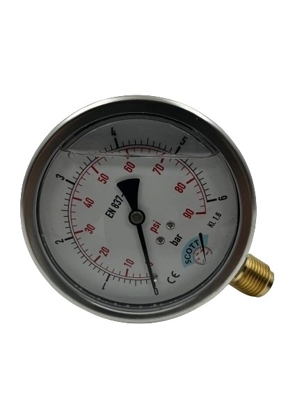 Ø 100 - 0 - 2.5 Bar 1/2 Gliserinli Alttan Çıkışlı Manometre