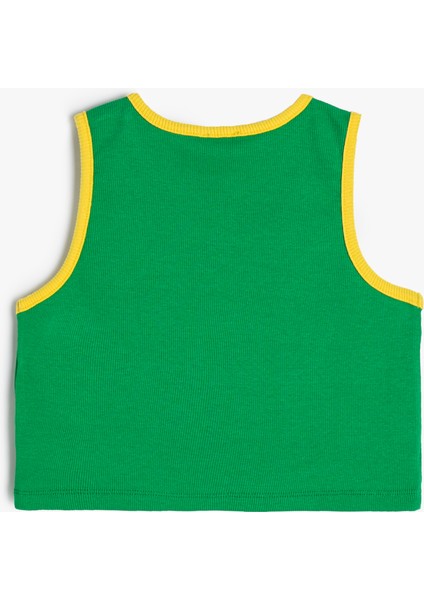 Crop Atlet Spor Temalı Bisiklet Yaka Renk Bloklu Pamuklu