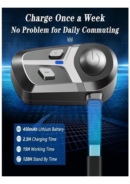 Çelikwork L01 IP67 Su Geçirmez 120 Saat Kullanım 5.3 Bluetooth Motosiklet Kulaklığı Interkom (Yurt Dışından)