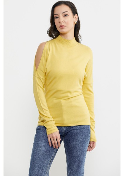 Omuz Detaylı Triko Kazak - Sarı