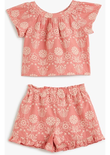 Çiçek Işlemeli Şort Tişört Takım Pamuklu fiyatları