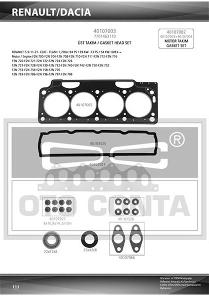 Motor Takım Contası Full Skc Li Keçeli R11-R21 1700CC