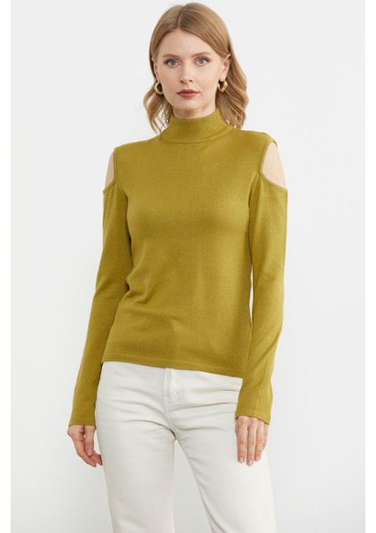 Omuzları Açık Triko Kazak - Yeşil fiyatları