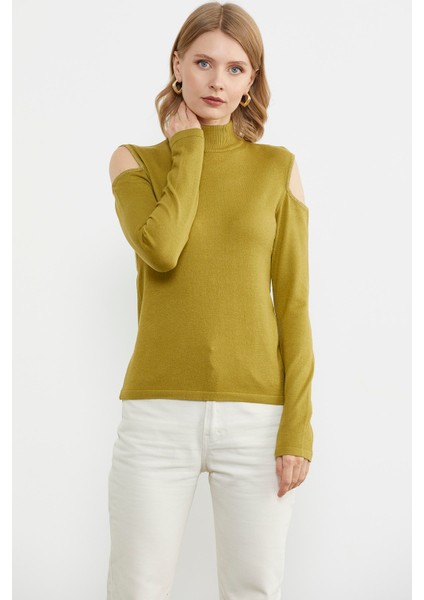 Omuzları Açık Triko Kazak - Yeşil modelleri