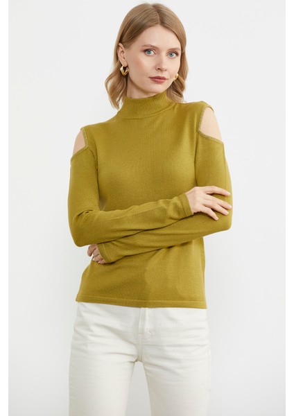 Omuzları Açık Triko Kazak - Yeşil fırsatları