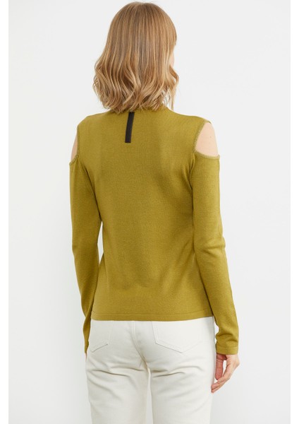 Omuzları Açık Triko Kazak - Yeşil indirimleri